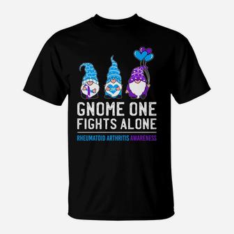 Gnome One Fights Alone Rheumatoid Arthritis Awareness Ribbon T-Shirt | Crazezy