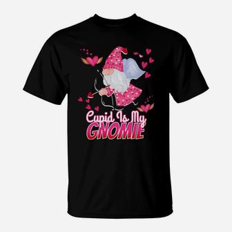 Gnomes Cupid Is My Gnomie Valentines Day Hearts Gnome T-Shirt - Monsterry