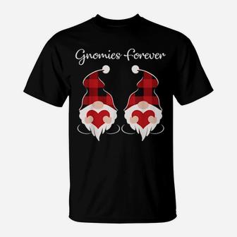 Gnomies Forever Valentine Gnome Red Plaid Couples Matching T-Shirt - Monsterry