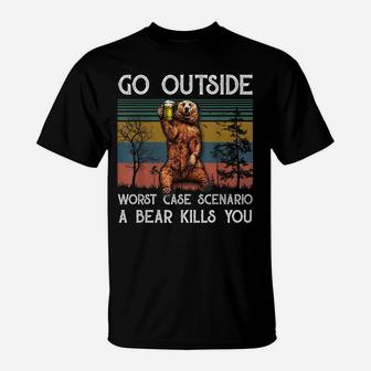 Go Outside Worst Case Scenario A Bear Kills You Vintage T-Shirt | Crazezy