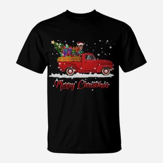 Goat Animal Riding Red Truck Christmas T-Shirt | Crazezy