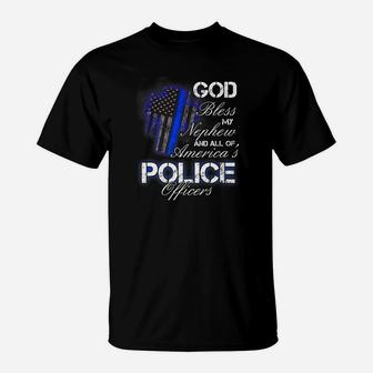 God Bless Police Officer Nephew T-Shirt - Thegiftio UK