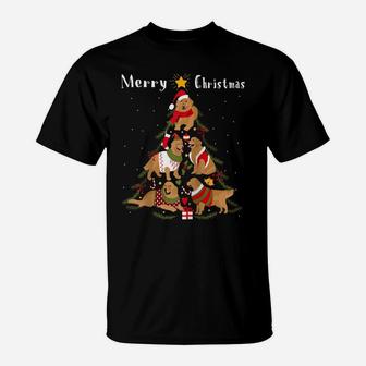 Golden Retriever Christmas Tree Xmas Dog Lover Raglan Baseball Tee T-Shirt | Crazezy