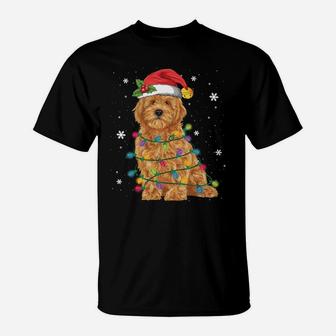 Goldendoodle Christmas Santa Hat Fairy Lights Pajama Gifts Sweatshirt T-Shirt | Crazezy