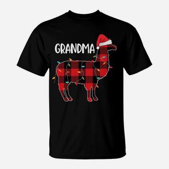 Grandma Llama Christmas Red Plaid Matching Family Pajama T-Shirt | Crazezy