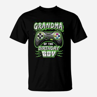 Grandma Of The Birthday Boy Matching Video Gamer Party T-Shirt | Crazezy