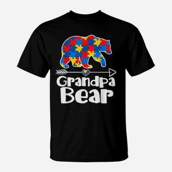 Grandpa Bear Puzzle Piece Autism Awareness Autistic Dad T-Shirt - Monsterry