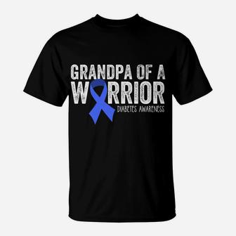 Grandpa Of A Warrior T1d Diabetic Blue Ribbon Support Gift T-Shirt | Crazezy UK