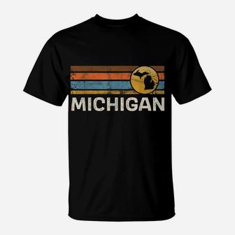 Graphic Tee Michigan Us State Map Vintage Retro Stripes T-Shirt | Crazezy UK