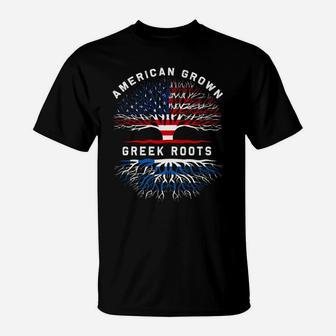 Greek Roots American Grown Tree Family Heritage T-Shirt | Crazezy
