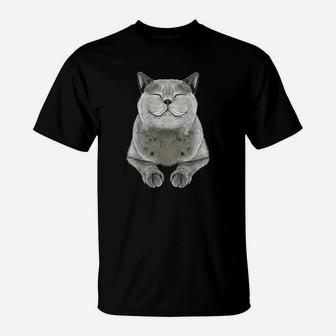 Grey Cat Smile Eager Face T-Shirt | Crazezy