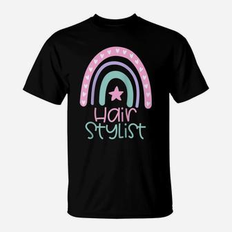 Hair Stylist Hairdresser Boho Rainbow Funny Gift Raglan Baseball Tee T-Shirt | Crazezy