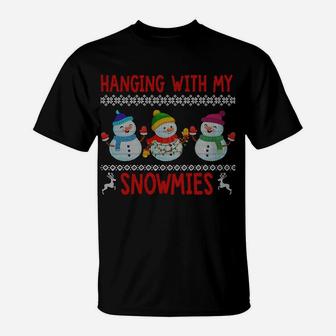 Hanging With My Snowmies Ugly Christmas Pajama Matching Sweatshirt T-Shirt | Crazezy