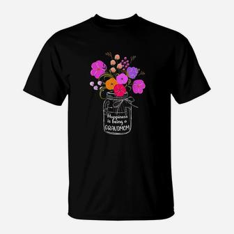 Happiness Is Being A Grandmom Gift Grandma Mom Flower T-Shirt | Crazezy