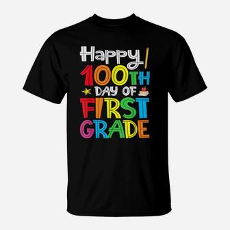 Happy 100Th Day Of First Grade For Boys Girls Students T-Shirt | Crazezy