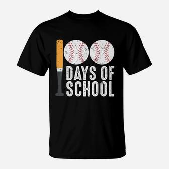Happy 100th Day Of School Baseball Sport 100 Days Of School T-Shirt - Seseable