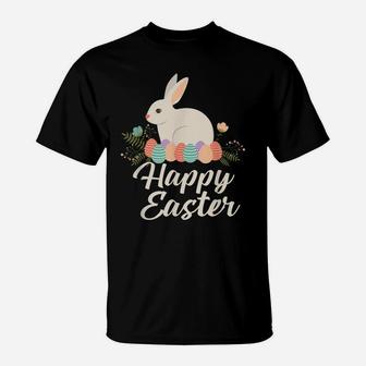 Happy Easter Bunny Tee Gift Easter Egg Nest Flower Tee T-Shirt | Crazezy