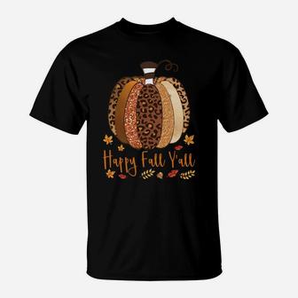 Happy Fall Y’All Pumpkin Leopard Print Thanksgiving Autumn Sweatshirt T-Shirt | Crazezy