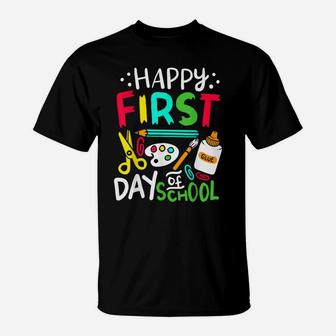 Happy First Day Of School Teacher Gift Funny Pre K Stundent T-Shirt | Crazezy