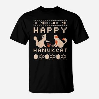 Happy Hanucat, Hanukkah Cat Chanukah T-Shirt - Monsterry