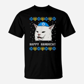 Happy Hanukcat Smudge Cat Hanukkah T-Shirt - Monsterry