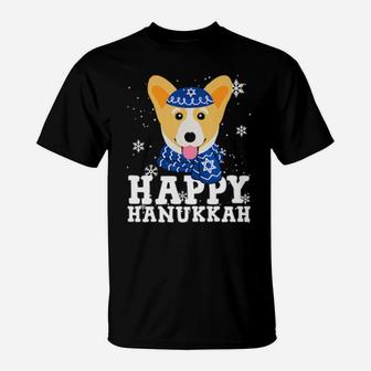 Happy Hanukkah Corgi Dog Funny Holiday Ugly T-Shirt - Monsterry