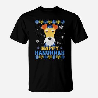 Happy Hanukkah Fox Terrier Wire Dog Noel Ugly T-Shirt - Monsterry AU