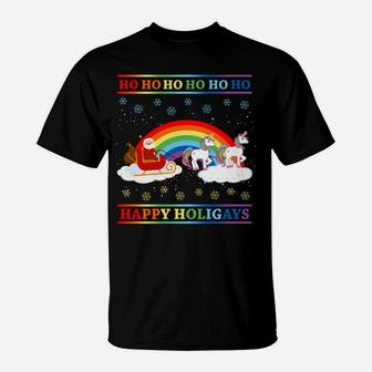 Happy Holigays Rainbow Ugly Christmas Lgbt Gay Pun Xmas Gift Sweatshirt T-Shirt | Crazezy UK