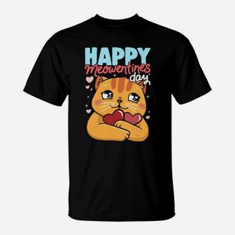 Happy Meowentine's Day Cat Valentine's Day Heart Cats T-Shirt - Monsterry