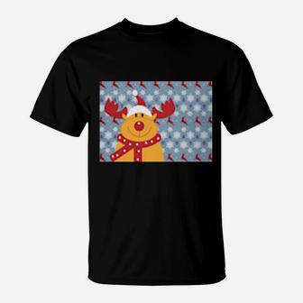 Happy Rudolf The Reindeer Xmas Design T-Shirt - Monsterry
