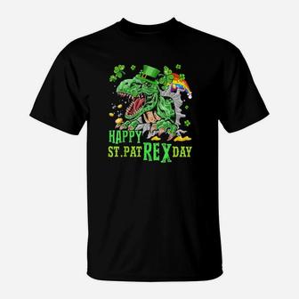 Happy St Pat Rex Day Dinosaur Irish Shamrock St Patricks Day T-Shirt - Monsterry
