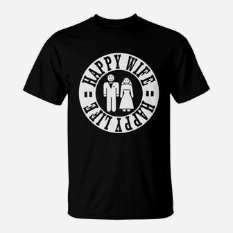 Happy Wife Happy Life Funny Bride Groom T-Shirt - Thegiftio UK