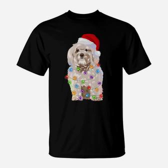 Havanese Christmas Lights Xmas Dog Lover Santa Hat T-Shirt | Crazezy