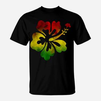 Hawaii Hibiscus Flower Hawaiian Rasta Water Colors T-Shirt | Crazezy