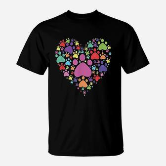 Heart Paw Print Dog Cat Lover Valentines Day T-Shirt | Crazezy UK