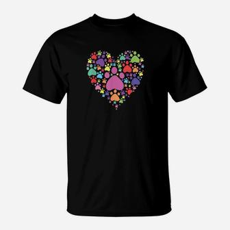 Heart Paw Print Dog Cat Valentines Day T-Shirt - Monsterry