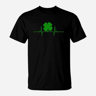 Heartbeat Irish Four Leaf Clover T-shirt St Pattys Shamrock T-Shirt - Thegiftio UK