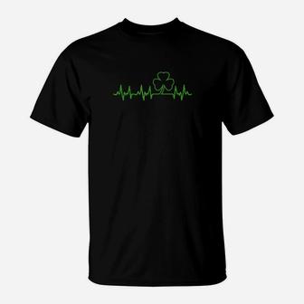 Heartbeat Shamrock Irish Lucky Clover St Patricks Day T-Shirt - Monsterry