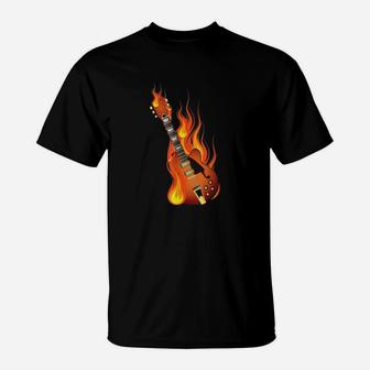 Heavy Metal Burning On Fire Rock Guitar T-Shirt - Thegiftio UK