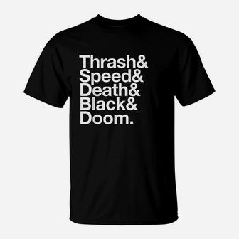 Heavy Metal Music Types List Thrash Speed Doom Death Black T-Shirt | Crazezy CA