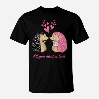 Hedgehogs Kissing Valentine's Day For Her T-Shirt - Monsterry