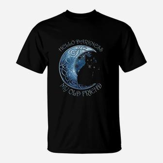 Hello Darkness My Old Friend Funny Cat Moon T-Shirt | Crazezy UK