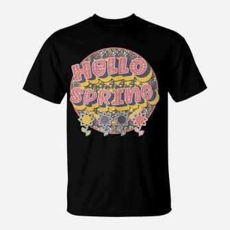 Hello Spring Retro Vintage Flower Colorful Rainbow T-Shirt | Crazezy