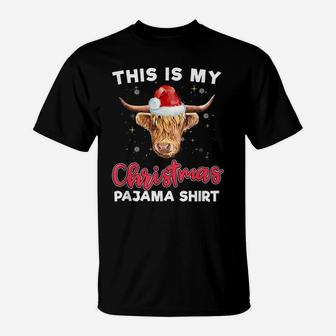 Highland Cow Christmas Pajama Santa Cow Lover Gift T-Shirt | Crazezy