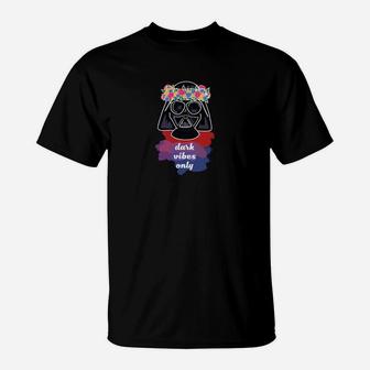 Hippie-Skull T-Shirt Schwarz mit Dark Vibes Only Aufdruck - Seseable