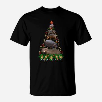 Hippo Christmas Tree Merry Hippomas Hippo Lovers T-Shirt | Crazezy