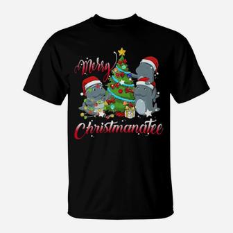 Hippopotamus Santa Tree Light Merry Christman T-Shirt - Monsterry AU