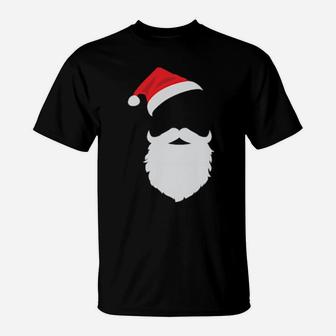 Hipster Santa Face With Hat Beard T-Shirt - Monsterry