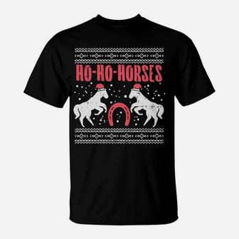 Ho Horses Xmas Ugly Christmas Sweater Equestrian Women Gift Sweatshirt T-Shirt | Crazezy
