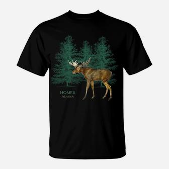 Homer Alaska Moose Lovers Trees Vintage-Look Souvenir T-Shirt | Crazezy
